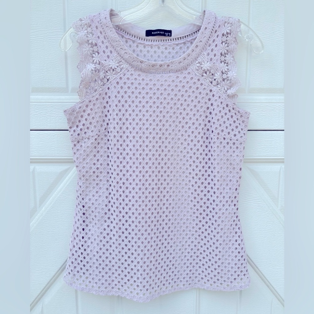 Reserved Lavender Eyelet Lace Blouse Floral Sleeveless Top XS